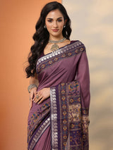 Libas Mauve Printed Silk Blend Saree With Unstitched Blouse Piece