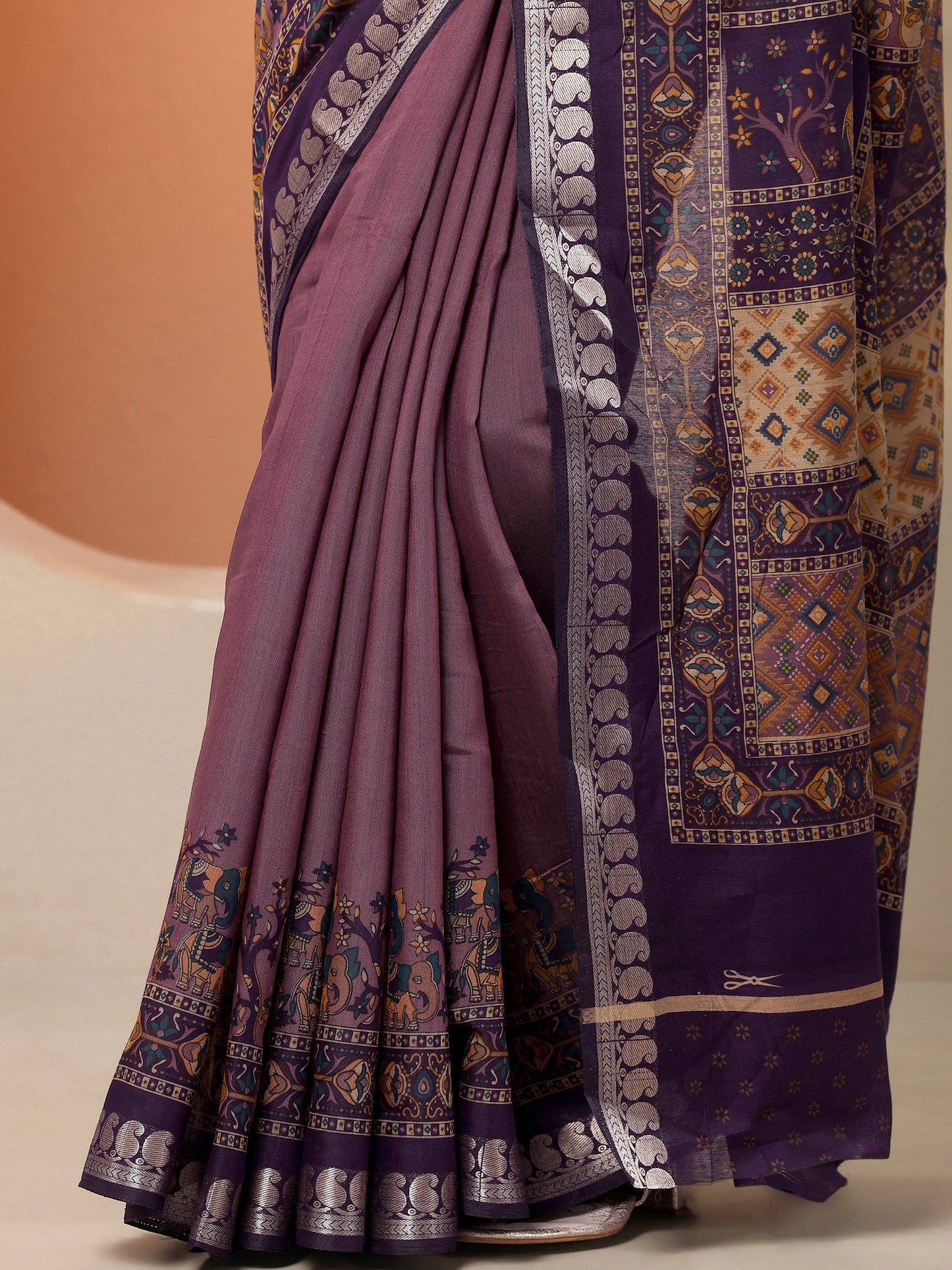 Libas Mauve Printed Silk Blend Saree With Unstitched Blouse Piece