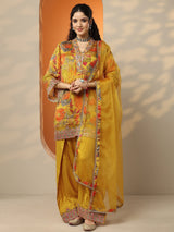 Libas Mustard Printed Chinon Straight Suit Set With Dupatta