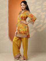 Libas Mustard Printed Chinon Straight Suit Set With Dupatta