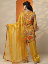 Libas Mustard Printed Chinon Straight Suit Set With Dupatta