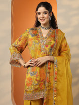 Libas Mustard Printed Chinon Straight Suit Set With Dupatta