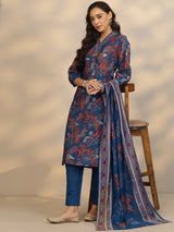 Gerua Blue Printed Silk Blend A-Line Suit Set With Dupatta