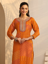 Libas Mustard Bandhani Printed Organza Suit Set With Dupatta