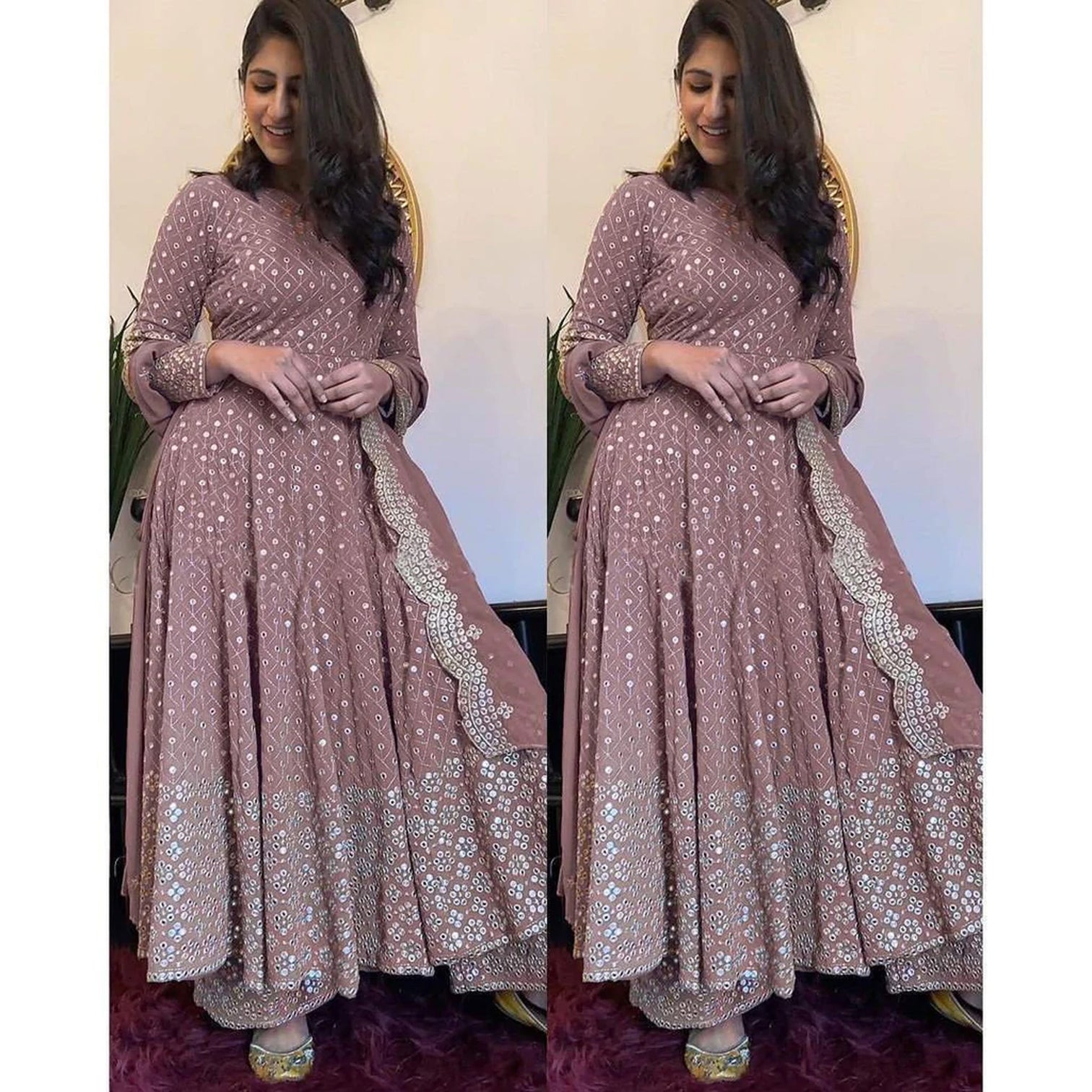 Lilac Color Salwar Suit with Zari and Mirror Work with Dupatta