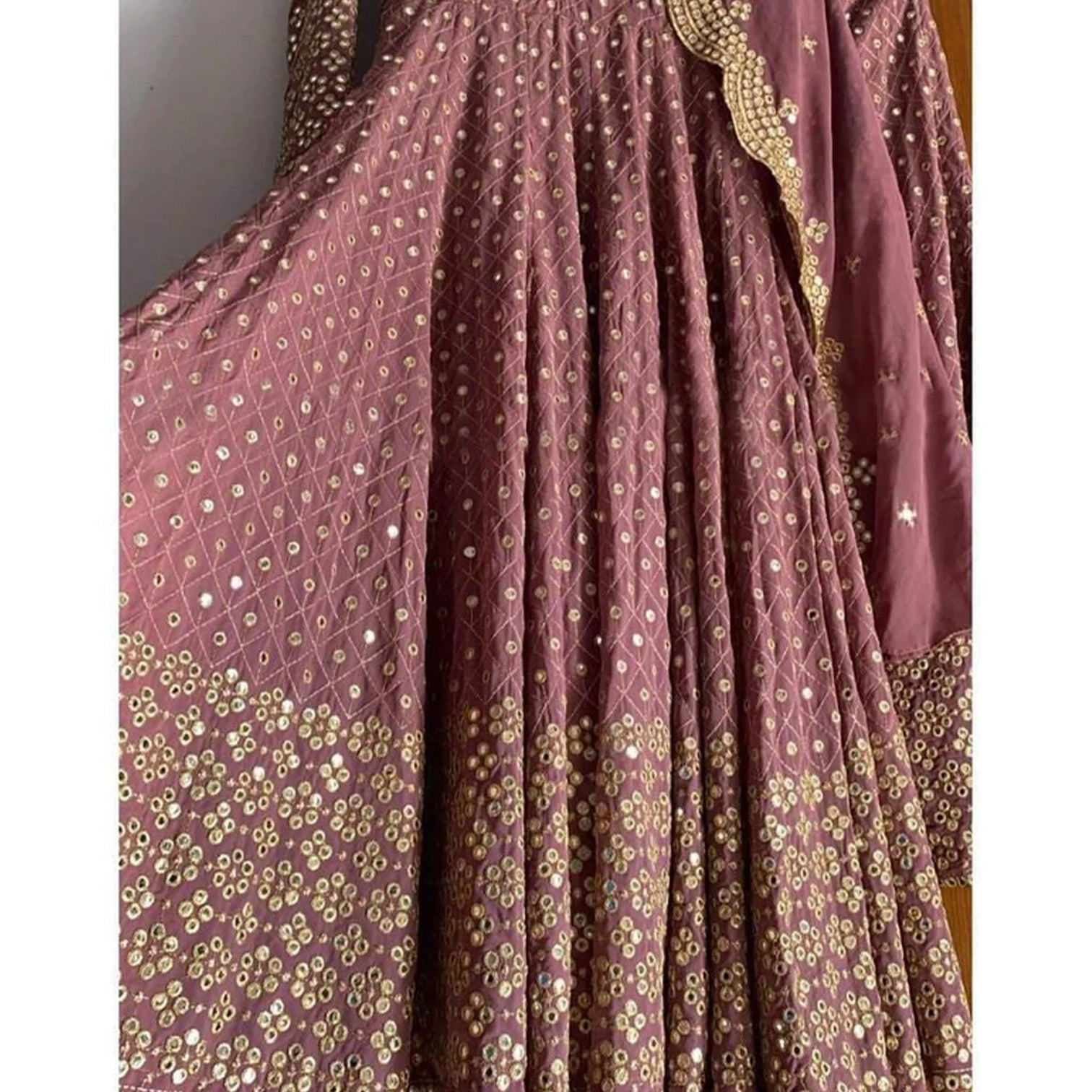 Lilac Color Salwar Suit with Zari and Mirror Work with Dupatta