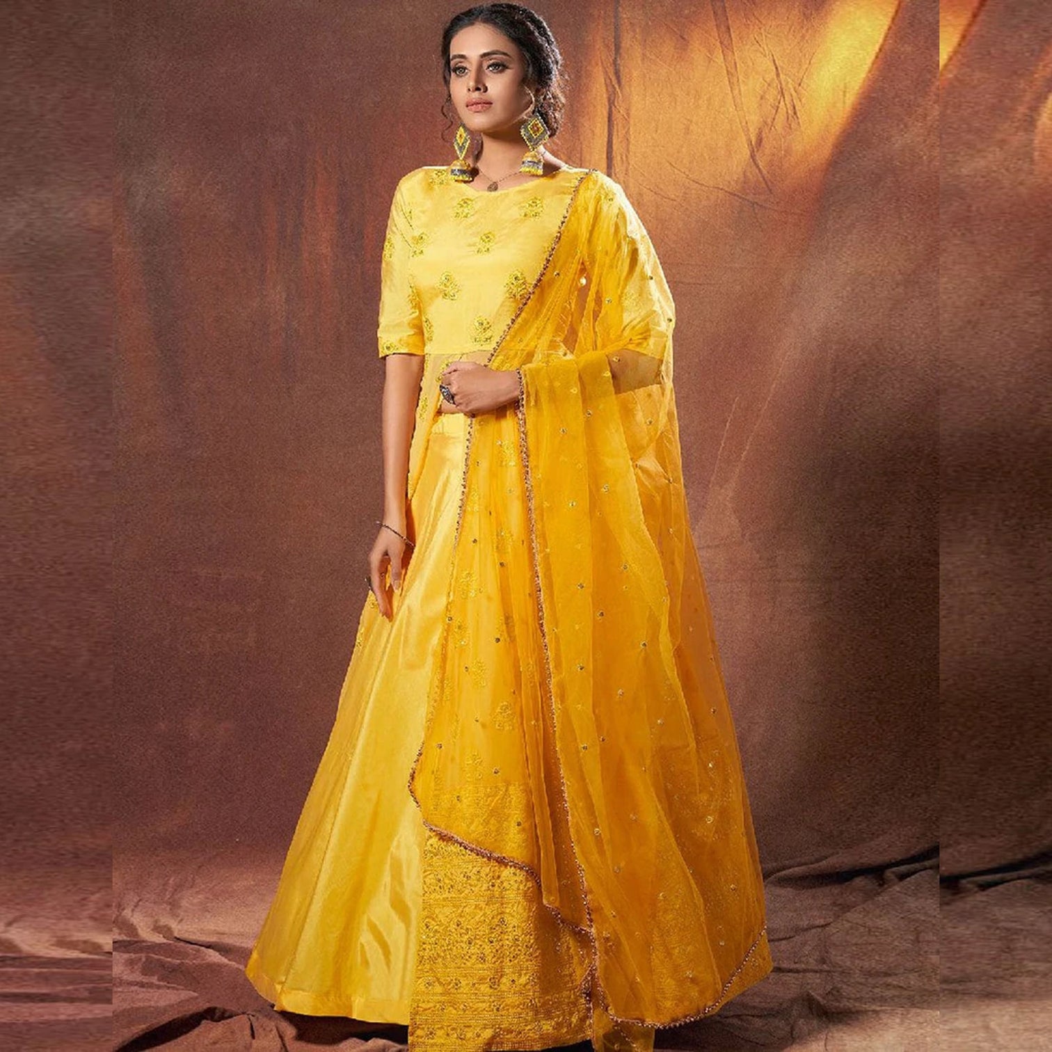Lime Yellow Georgette Salwar Suit with Heavy Embroidery Work