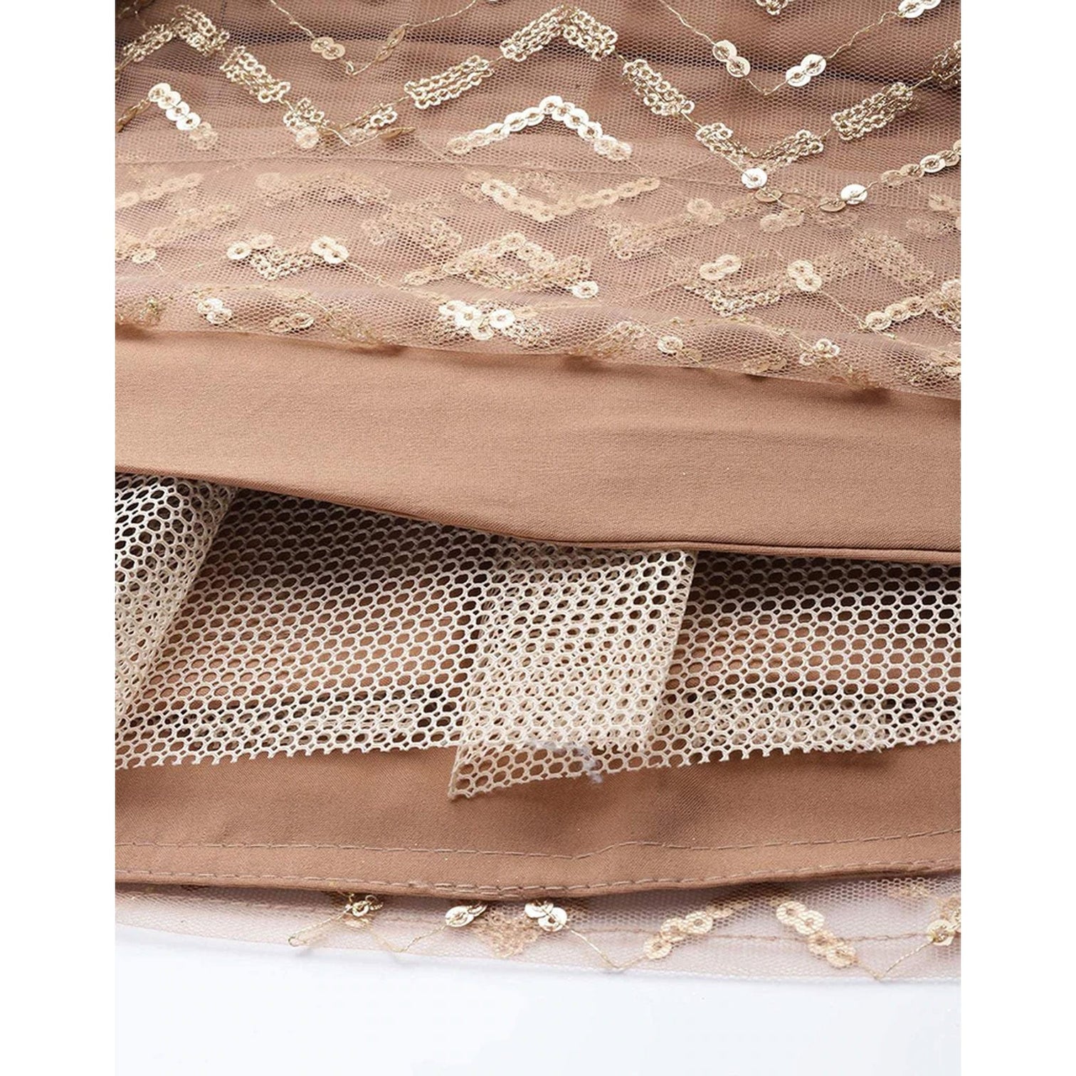 Peach color Net Lehenga with Heavy Embroidery, Zari and Thread work