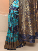 Libas Blue Woven Design Silk Blend Sarees With Unstitched Blouse Piece