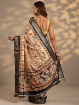 Libas Gold Printed Silk Blend Saree With Unstitched Blouse Piece