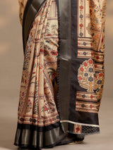 Libas Gold Printed Silk Blend Saree With Unstitched Blouse Piece
