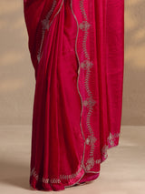 Libas Red Solid Silk Blend Saree With Unstitched Blouse Piece
