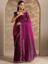 Libas Magenta Solid Silk Blend Saree With Unstitched Blouse Piece