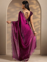 Libas Magenta Solid Silk Blend Saree With Unstitched Blouse Piece