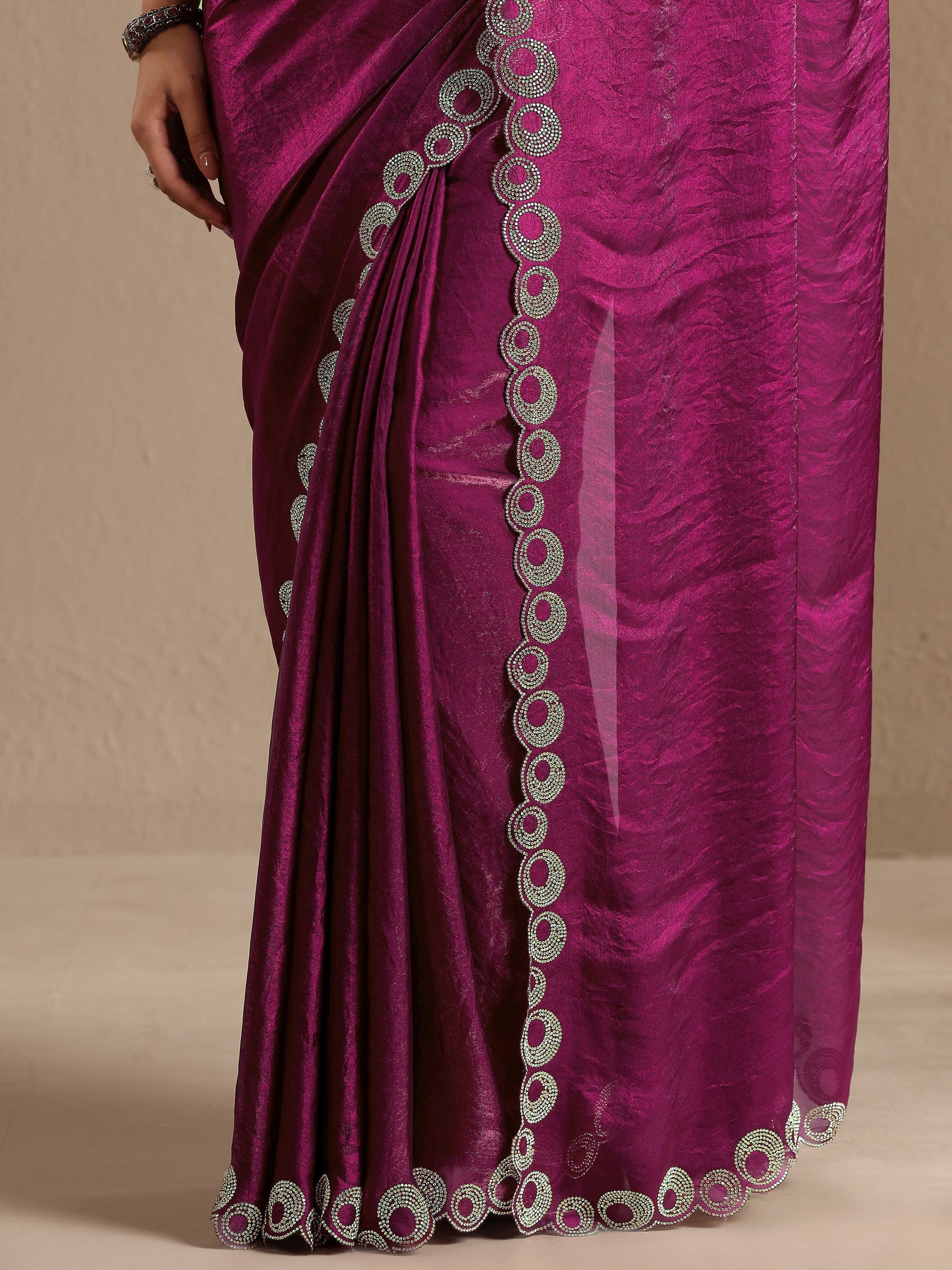 Libas Magenta Solid Silk Blend Saree With Unstitched Blouse Piece