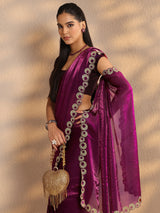 Libas Magenta Solid Silk Blend Saree With Unstitched Blouse Piece