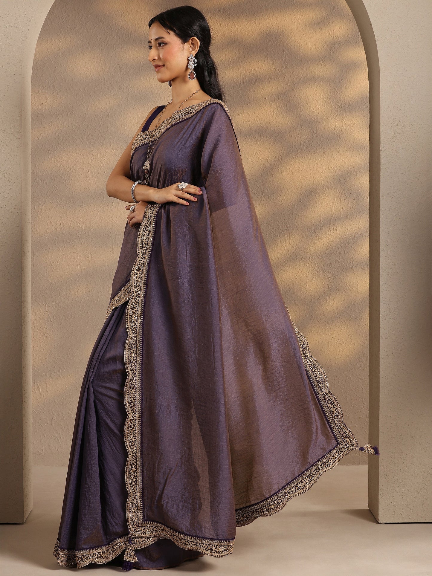 Libas Lavender Solid Silk Blend Saree With Unstitched Blouse Piece