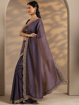 Libas Lavender Solid Silk Blend Saree With Unstitched Blouse Piece