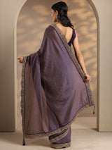 Libas Lavender Solid Silk Blend Saree With Unstitched Blouse Piece