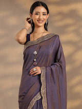 Libas Lavender Solid Silk Blend Saree With Unstitched Blouse Piece
