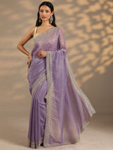 Libas Lavender Embellished Silk Blend Saree With Unstitched Blouse Piece