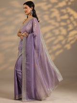 Libas Lavender Embellished Silk Blend Saree With Unstitched Blouse Piece