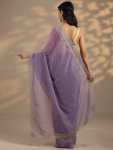 Libas Lavender Embellished Silk Blend Saree With Unstitched Blouse Piece