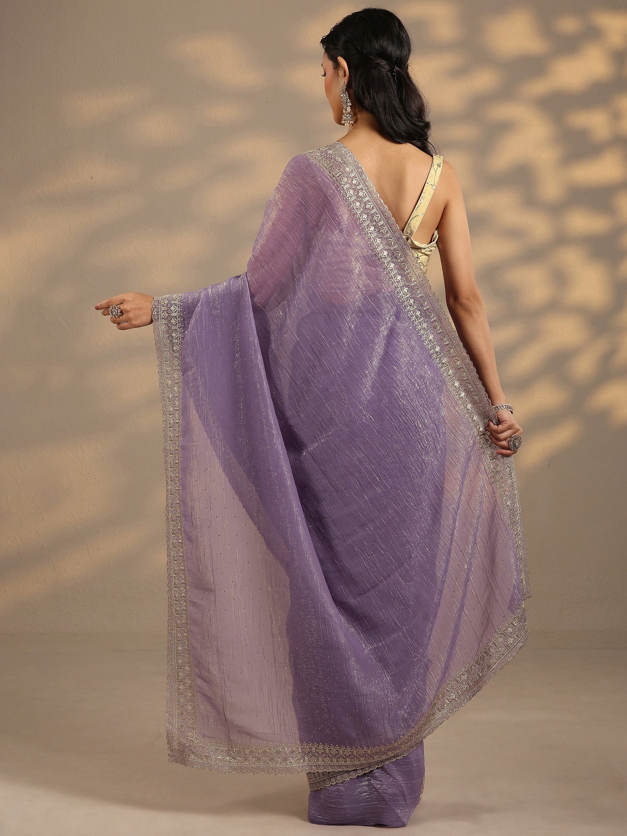 Libas Lavender Embellished Silk Blend Saree With Unstitched Blouse Piece