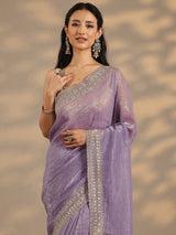 Libas Lavender Embellished Silk Blend Saree With Unstitched Blouse Piece