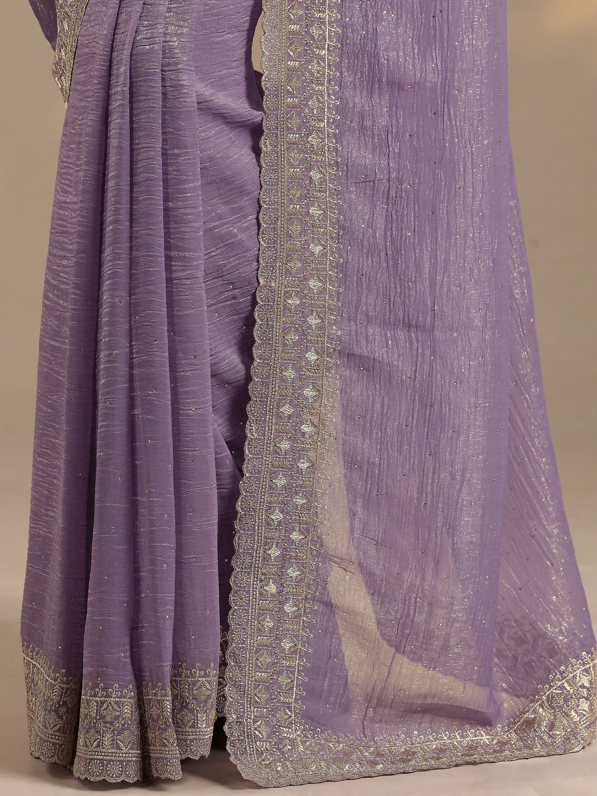 Libas Lavender Embellished Silk Blend Saree With Unstitched Blouse Piece