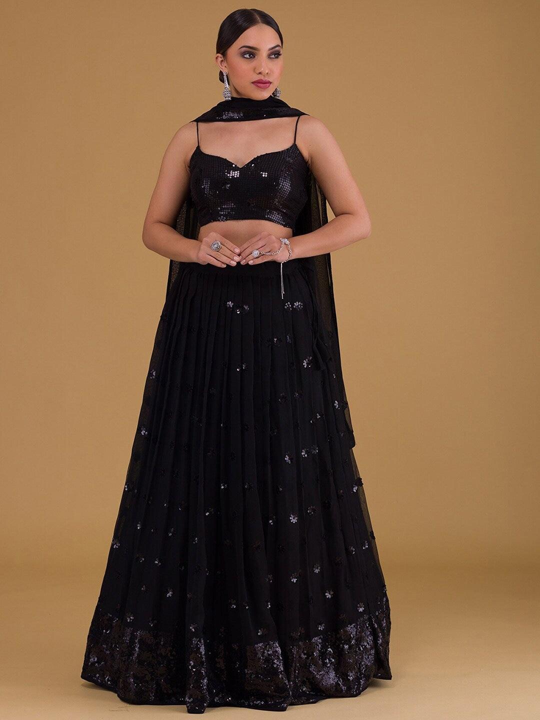 Black Georgette Sequinned Flared lehenga choli