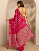 Libas Pink Woven Design Banarsi Silk Blend Saree With Unstitched Blouse Piece