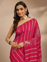 Libas Pink Woven Design Banarsi Silk Blend Saree With Unstitched Blouse Piece