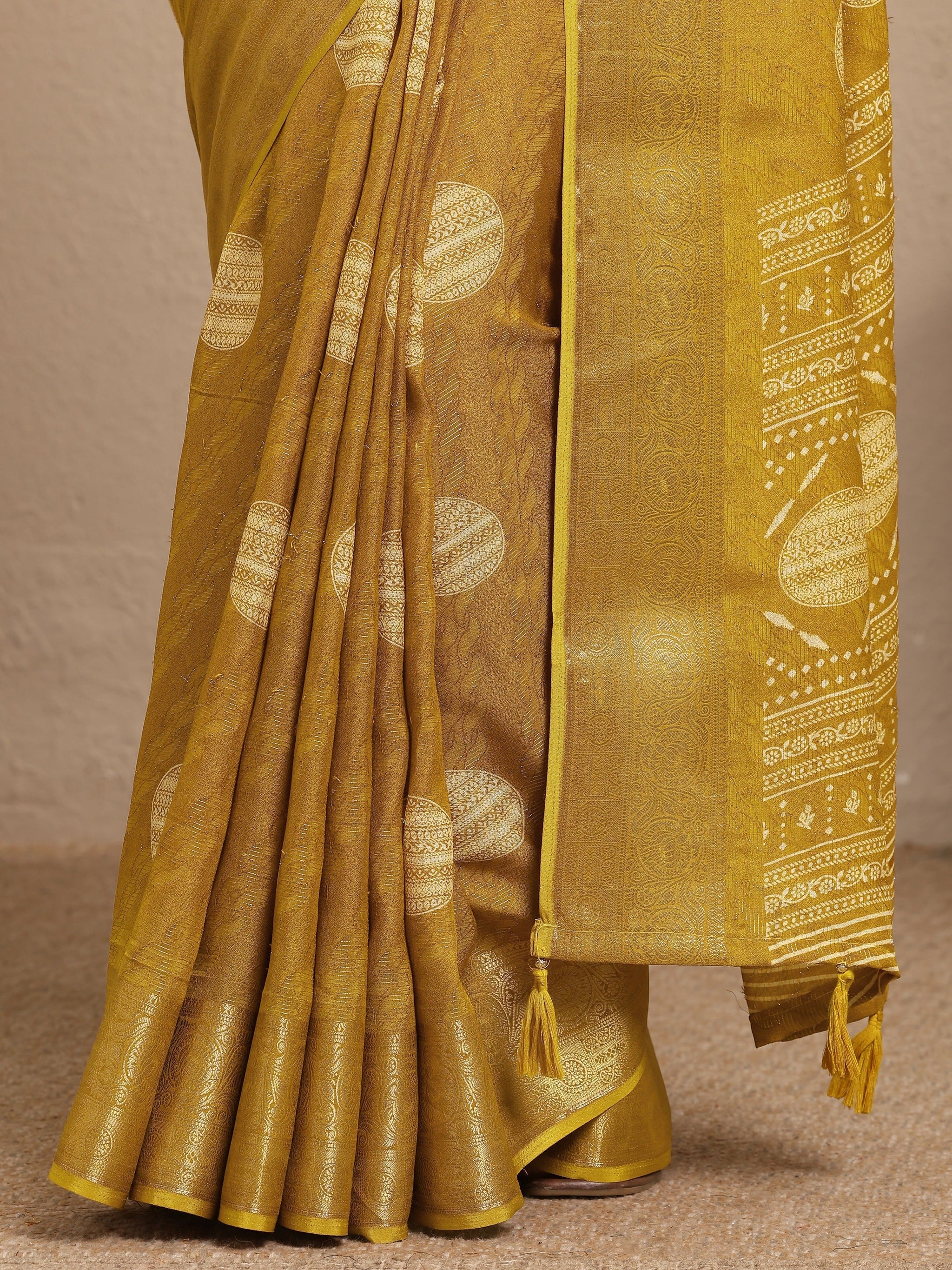 Libas Mustard Printed Georgette Saree With Unstitched Blouse Piece