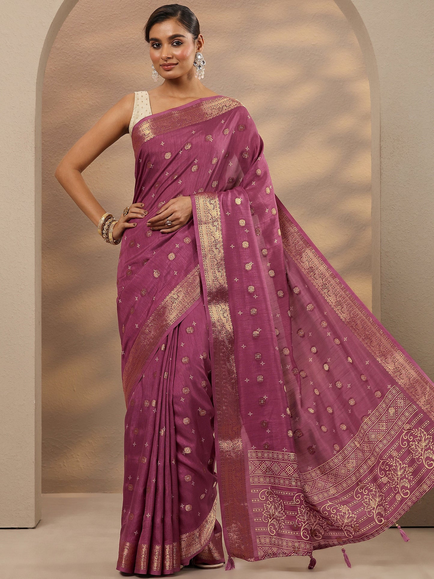 Libas Mauve Woven Design Silk Blend Saree With Unstitched Blouse Piece