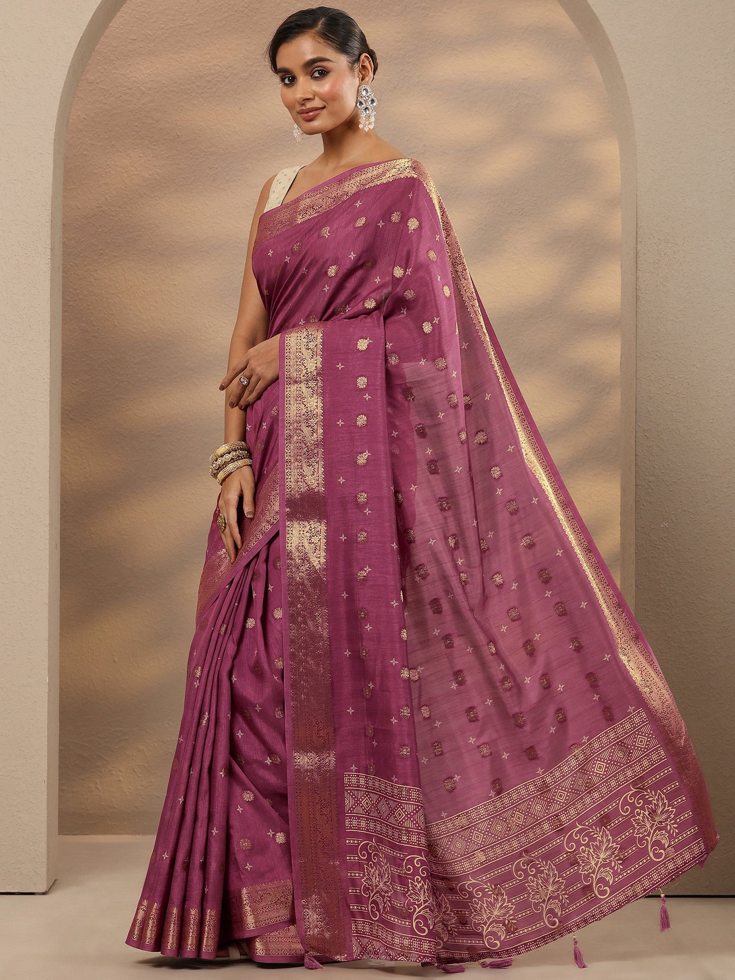 Libas Mauve Woven Design Silk Blend Saree With Unstitched Blouse Piece