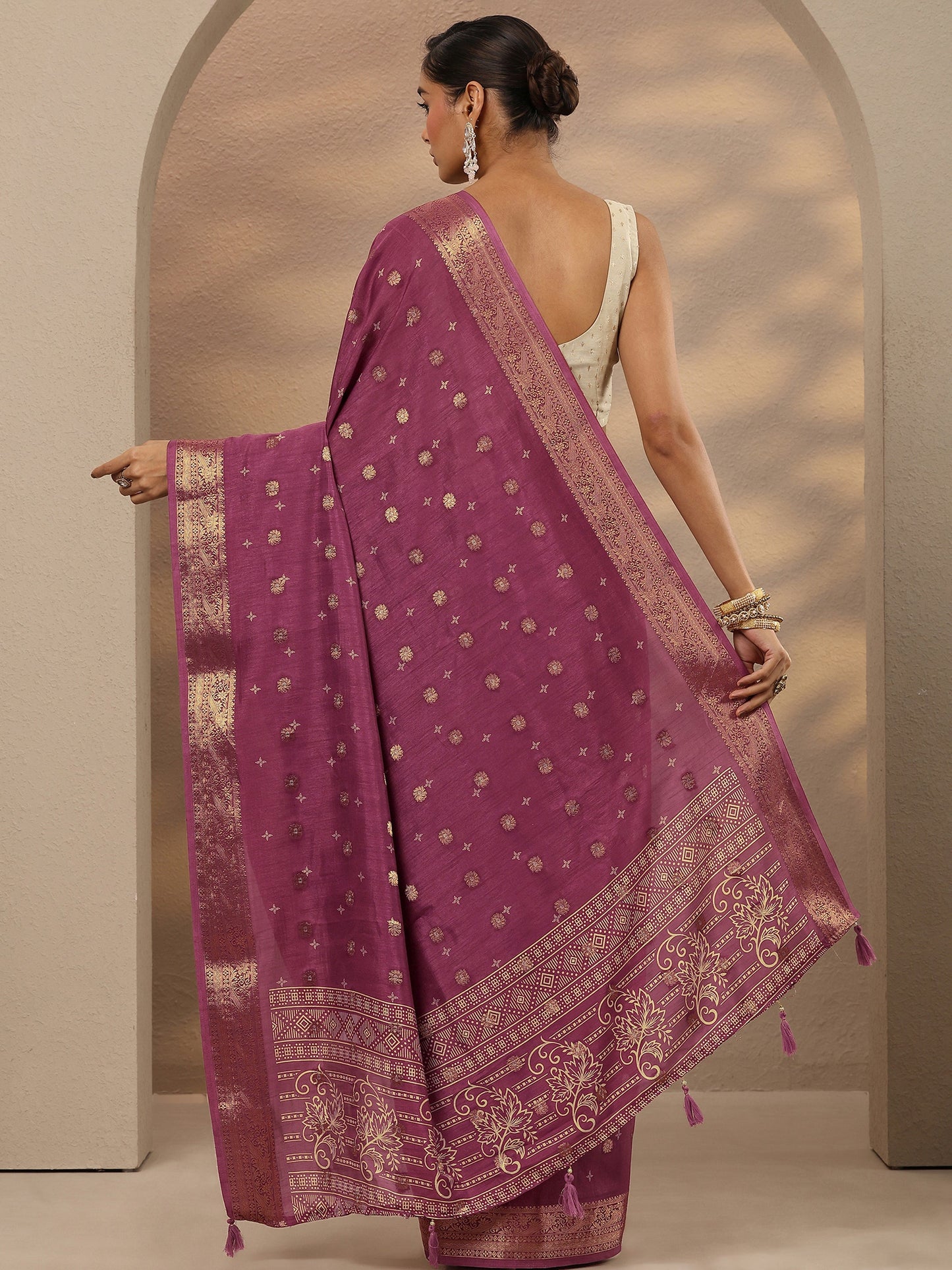 Libas Mauve Woven Design Silk Blend Saree With Unstitched Blouse Piece