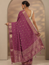 Libas Mauve Woven Design Silk Blend Saree With Unstitched Blouse Piece
