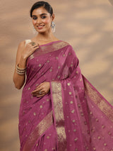Libas Mauve Woven Design Silk Blend Saree With Unstitched Blouse Piece