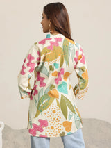 Libas Beige Printed Silk Blend Straight Short Kurti