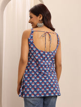 Libas Blue Printed Cotton Blend Straight Short Kurti