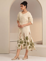 Libas Ivory and  Printed Cotton Blend A-Line Dress