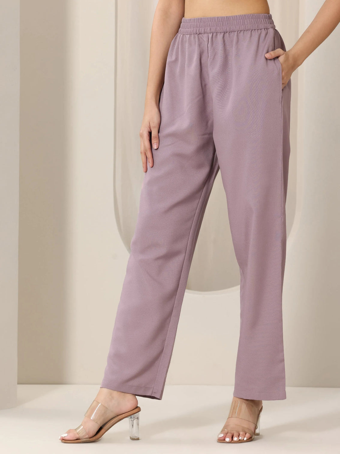 Mameraa Mauve Woven Design Chanderi Silk Straight Suit Set With Dupatta