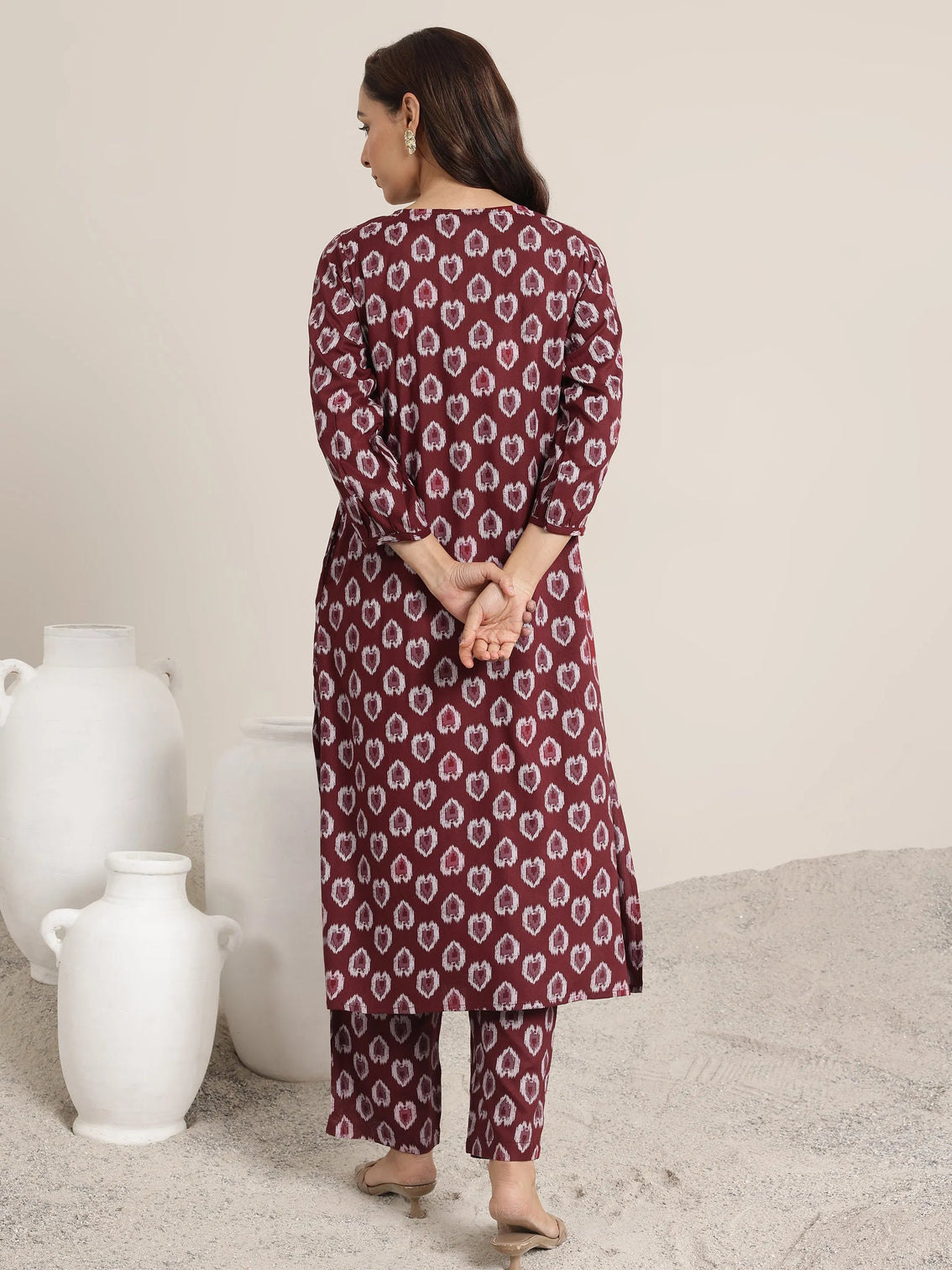Mameraa Maroon Printed Rayon Straight Kurta Set