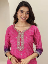 Libas Pink Printed Chinon Straight Suit Sets With Dupatta