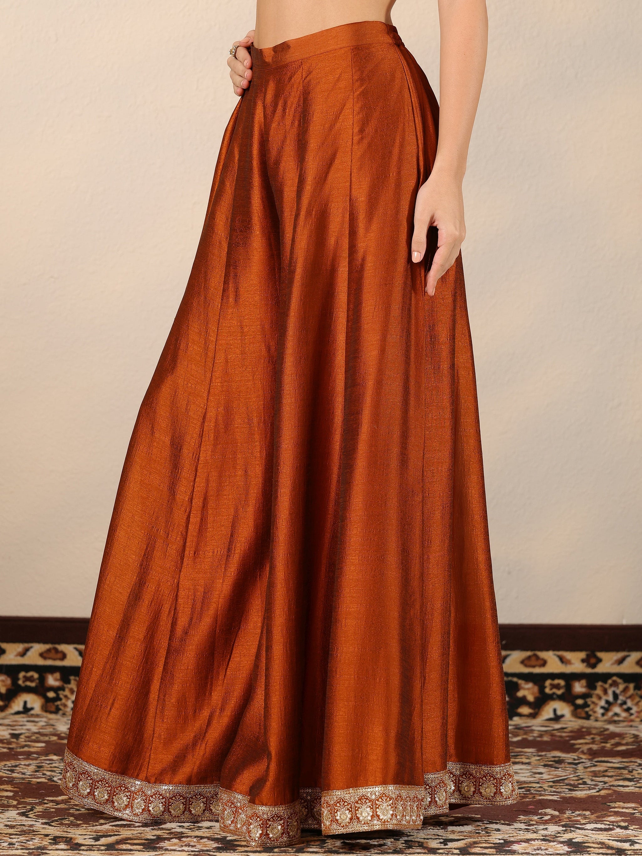 Libas Brown Embroidered Silk Blend Straight Suit Set With Dupatta