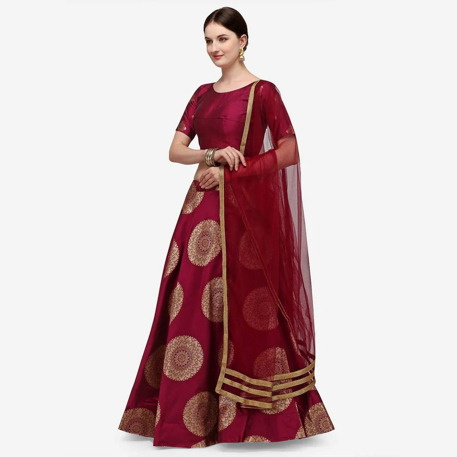 Maroon Color Banarasi Silk Lehenga Choli with Net Dupatta