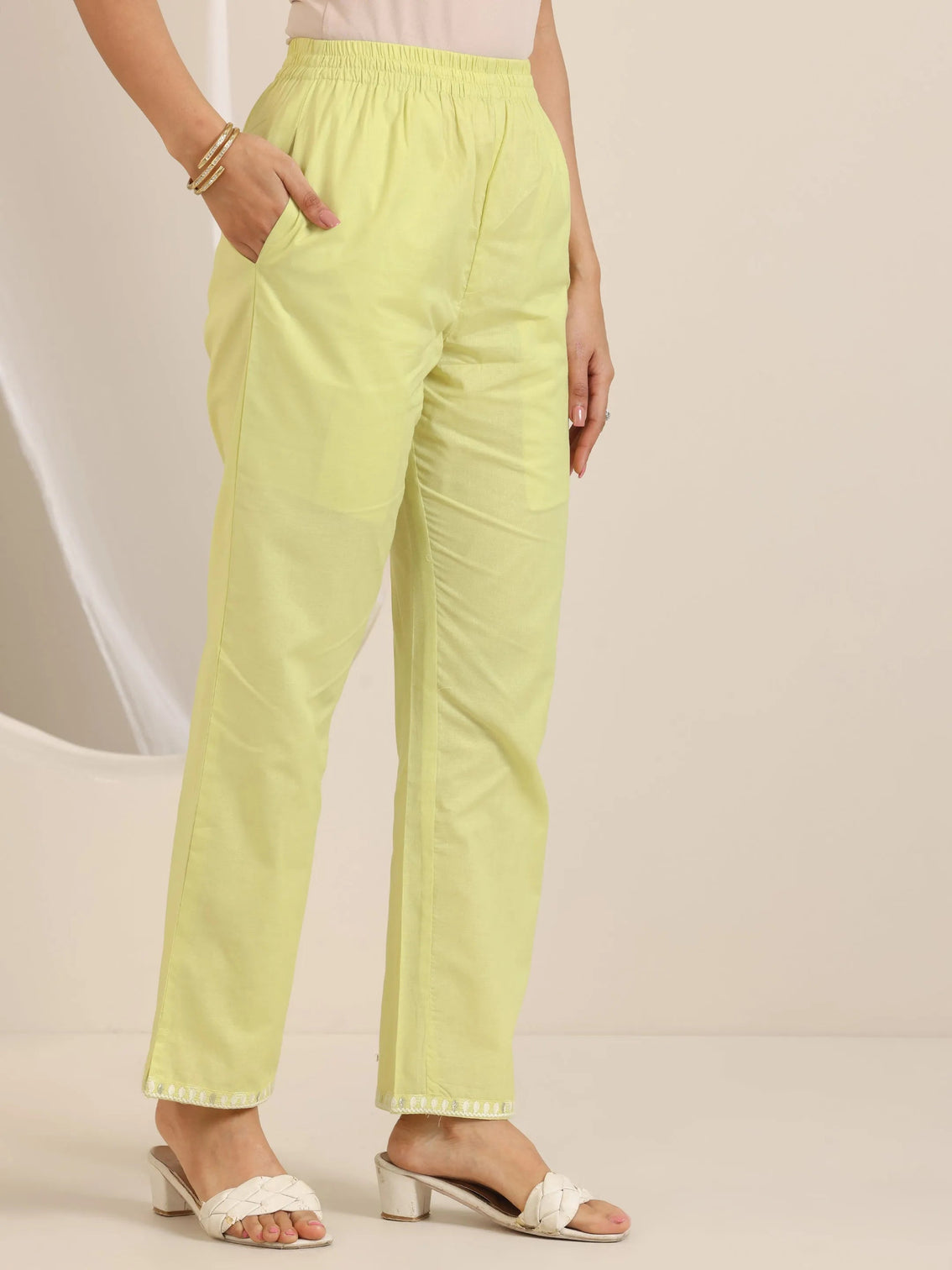 Mameraa Lime Green Embroidered Cotton Straight Suit Set With Dupatta