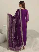 Libas Burgundy Yoke Design Organza Straight Suit Set With Dupatta