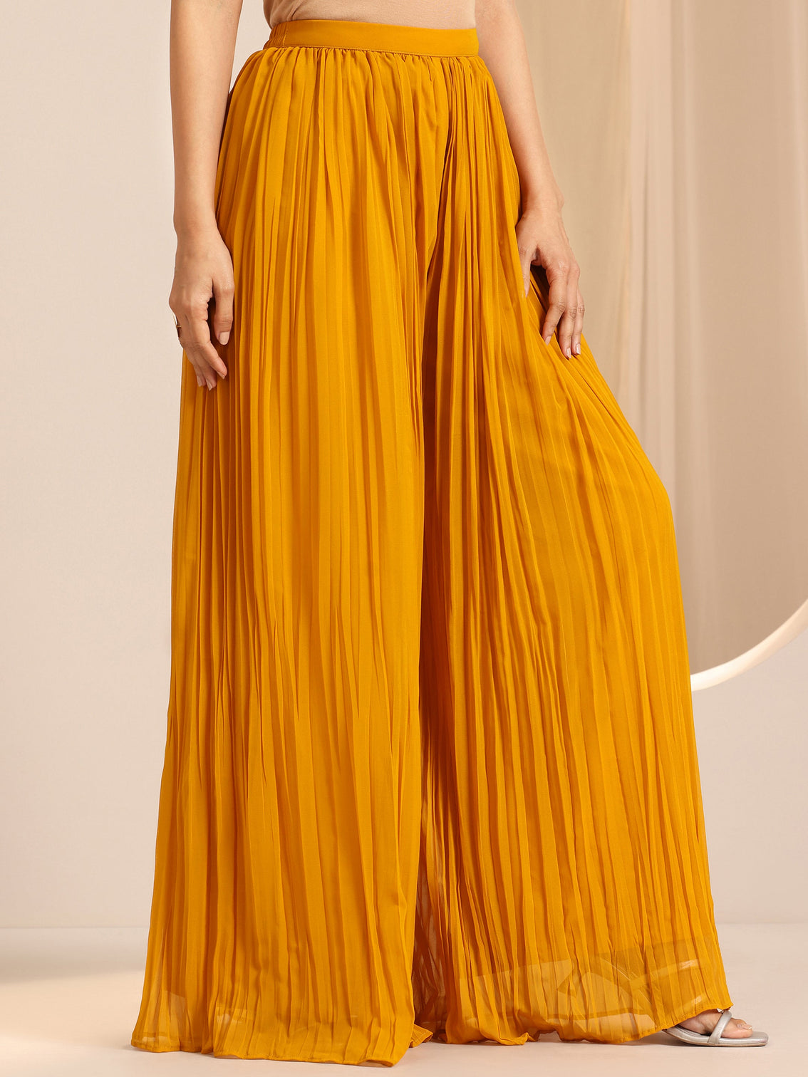 Mameraa Mustard Embroidered Georgette Straight Suit Set With Dupatta